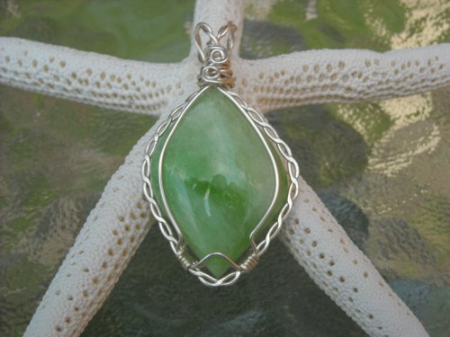 One of a Kind Apple Green Quartz Pendant in Silver Setting